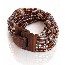 Bracelet femme fermoir en bois violet transparent marron