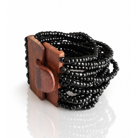 Bracelet avec fermoir bois XL noir