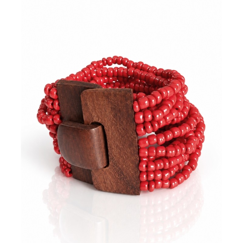 Bracelet avec fermoir bois XL rouge corail