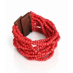 Bracelet avec fermoir bois XL rouge corail