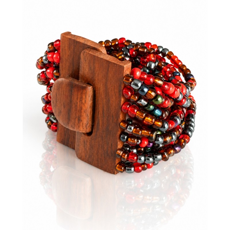 Bracelet avec fermoir bois XL rouge et argenté