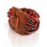 Bracelet avec fermoir bois XL rouge et argenté