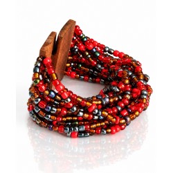 Bracelet avec fermoir bois XL rouge et argenté
