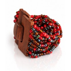 Bracelet avec fermoir bois XL rouge et argenté
