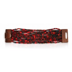 Bracelet avec fermoir bois XL rouge et argenté