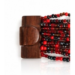Bracelet avec fermoir bois XL rouge et argenté