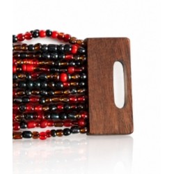 Bracelet avec fermoir bois XL rouge et argenté