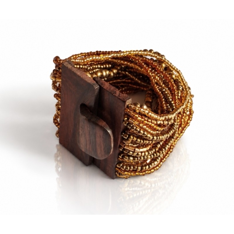 Bracelet avec fermoir bois doré multi perles