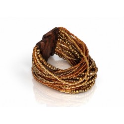 Bracelet avec fermoir bois XL doré multiperles