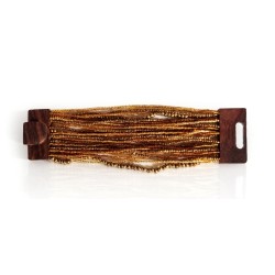 Bracelet avec fermoir bois XL doré multiperles