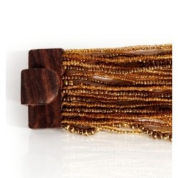 Bracelet avec fermoir bois XL doré multiperles