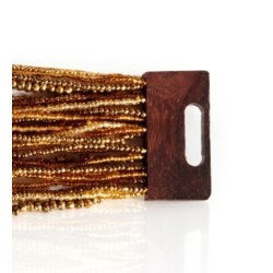 Bracelet avec fermoir bois XL doré multiperles