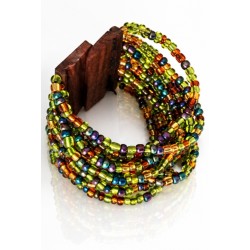 Bracelet avec fermoir bois XL multicolore vert bleu