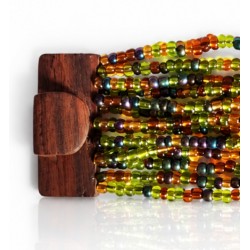 Bracelet avec fermoir bois XL multicolore vert bleu