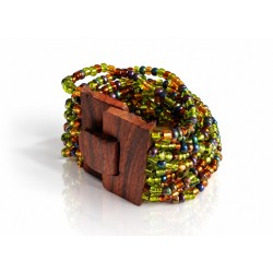 Bracelet avec fermoir bois XL multicolore vert bleu vu2