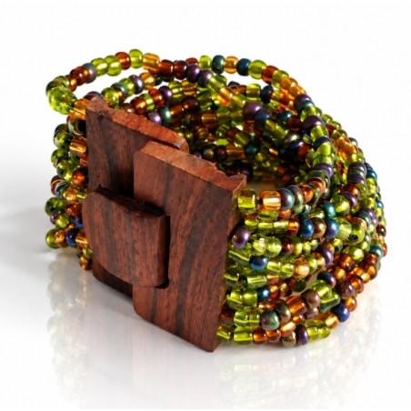 Bracelet avec fermoir bois XL multicolore vert bleu