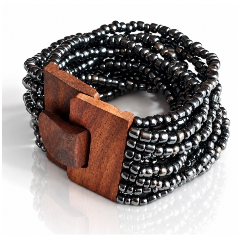Bracelet avec fermoir bois XL argenté
