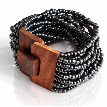 Bracelet avec fermoir bois XL argenté