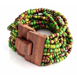 Bracelet avec fermoir bois XL vert olive marron