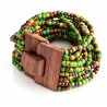 Bracelet avec fermoir bois XL vert olive marron