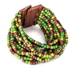 Bracelet avec fermoir bois XL vert olive marron
