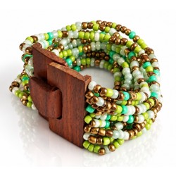 Bracelet avec fermoir bois XL vert anis blanc doré