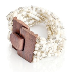Bracelet avec fermoir bois XL blanc transparent