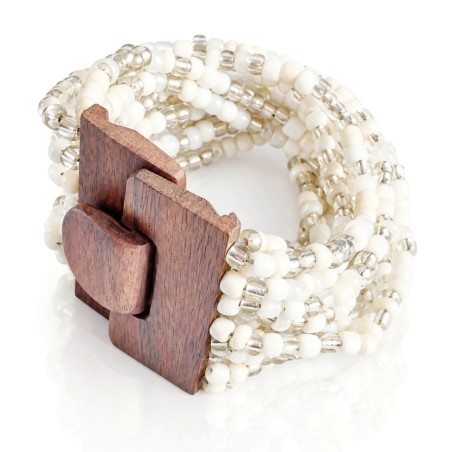 Bracelet avec fermoir bois XL blanc transparent