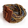 Bracelet avec fermoir bois XL violet bleu doré multiperles