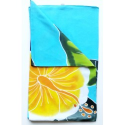 Paréo XXL bleu turquoise fleur jaune violet