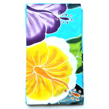 Paréo XXL bleu turquoise fleur jaune violet Paréo XXL bleu turquoise fleur jaune violet