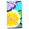 Paréo XXL bleu turquoise fleur jaune violet