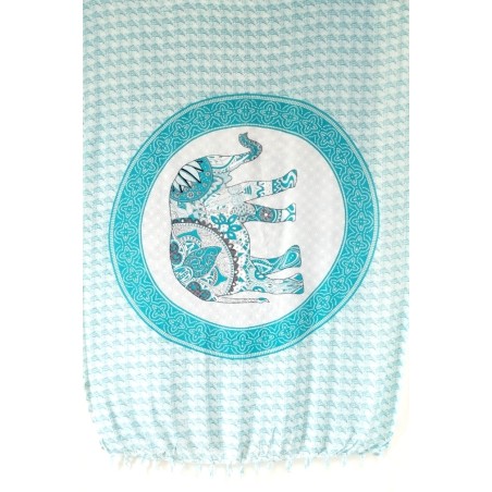 Paréo blanc bleu turquoise éléphant Paréo blanc bleu turquoise éléphant