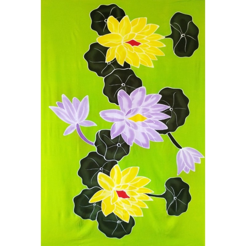 Paréo vert fleur jaune mauve