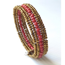 Bracelet femme fin en perles dorées et rouges