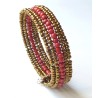 Bracelet femme fin en perles dorées et rouges