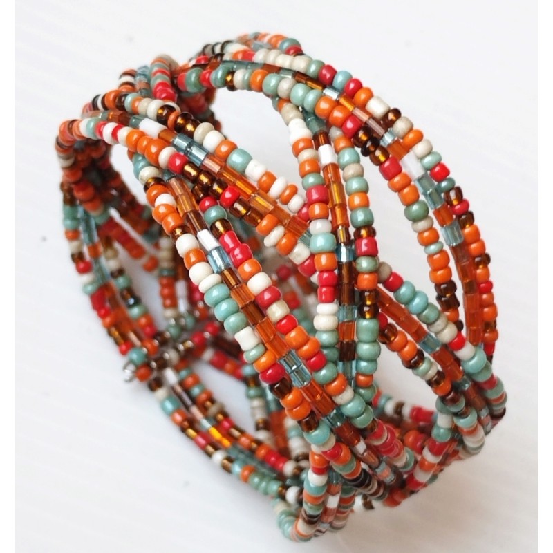 Bracelet femme torsadé orange bleu rouge