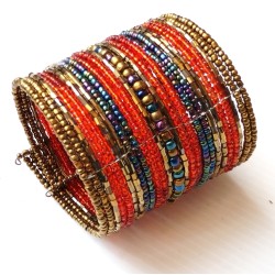 Bracelet femme Manchette rouge doré bleu foncé