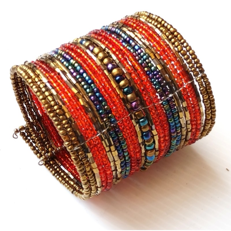 Bracelet femme Manchette rouge doré bleu foncé