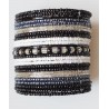 Bracelet femme manchette perles noir et blanc