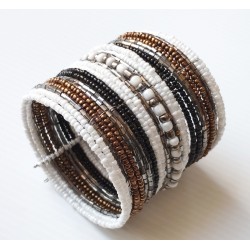 Bracelet manchette blanc marron argenté