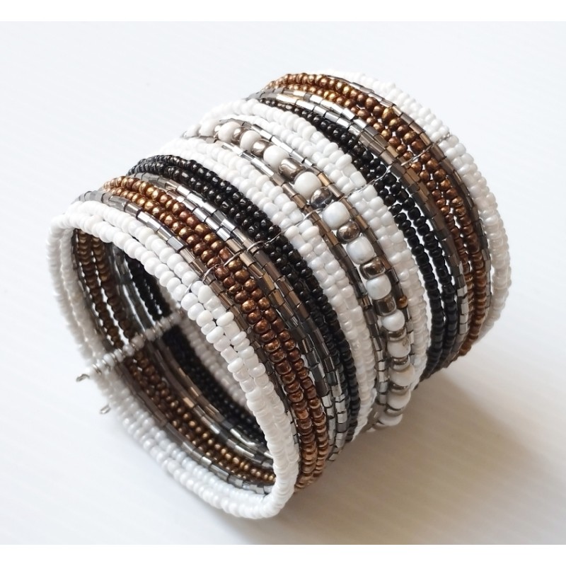 Bracelet manchette blanc marron argenté
