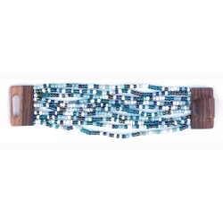 Bracelet femme fermoir en bois bleu blanc