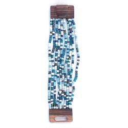 Bracelet femme fermoir en bois bleu blanc