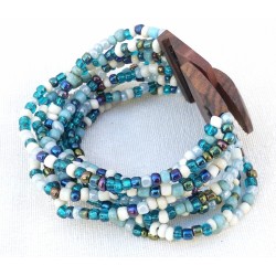 Bracelet femme fermoir en bois bleu blanc
