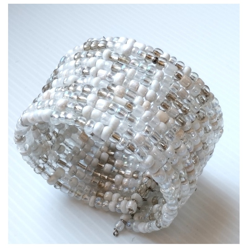 Bracelet femme perle blanche et transparente